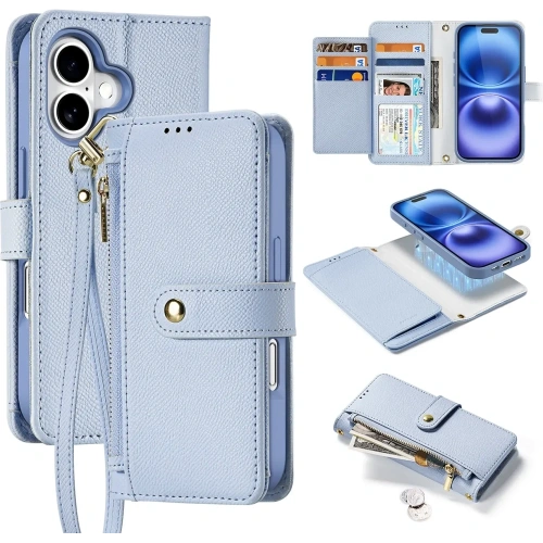 Etui z klapką Dux Ducis Lawa do Apple iPhone 16 z odłączanym portfelem magnetycznym błękitne