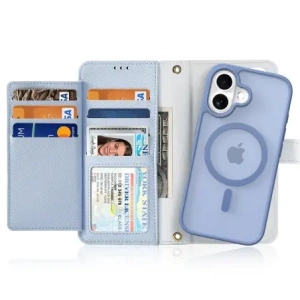 Etui z klapką Dux Ducis Lawa do Apple iPhone 16 z odłączanym portfelem magnetycznym błękitne