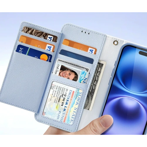 Etui z klapką Dux Ducis Lawa do Apple iPhone 16 z odłączanym portfelem magnetycznym błękitne