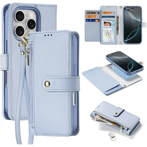 Etui z klapką Dux Ducis Lawa do Apple iPhone 16 Pro z odłączanym portfelem magnetycznym błękitne