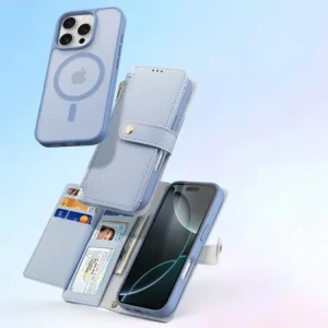 Etui z klapką Dux Ducis Lawa do Apple iPhone 16 Pro z odłączanym portfelem magnetycznym błękitne
