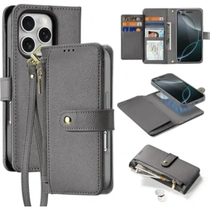 Etui z klapką Dux Ducis Lawa do Apple iPhone 16 Pro Max z odłączanym portfelem magnetycznym szare