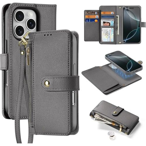 Etui z klapką Dux Ducis Lawa do Apple iPhone 16 Pro Max z odłączanym portfelem magnetycznym szare