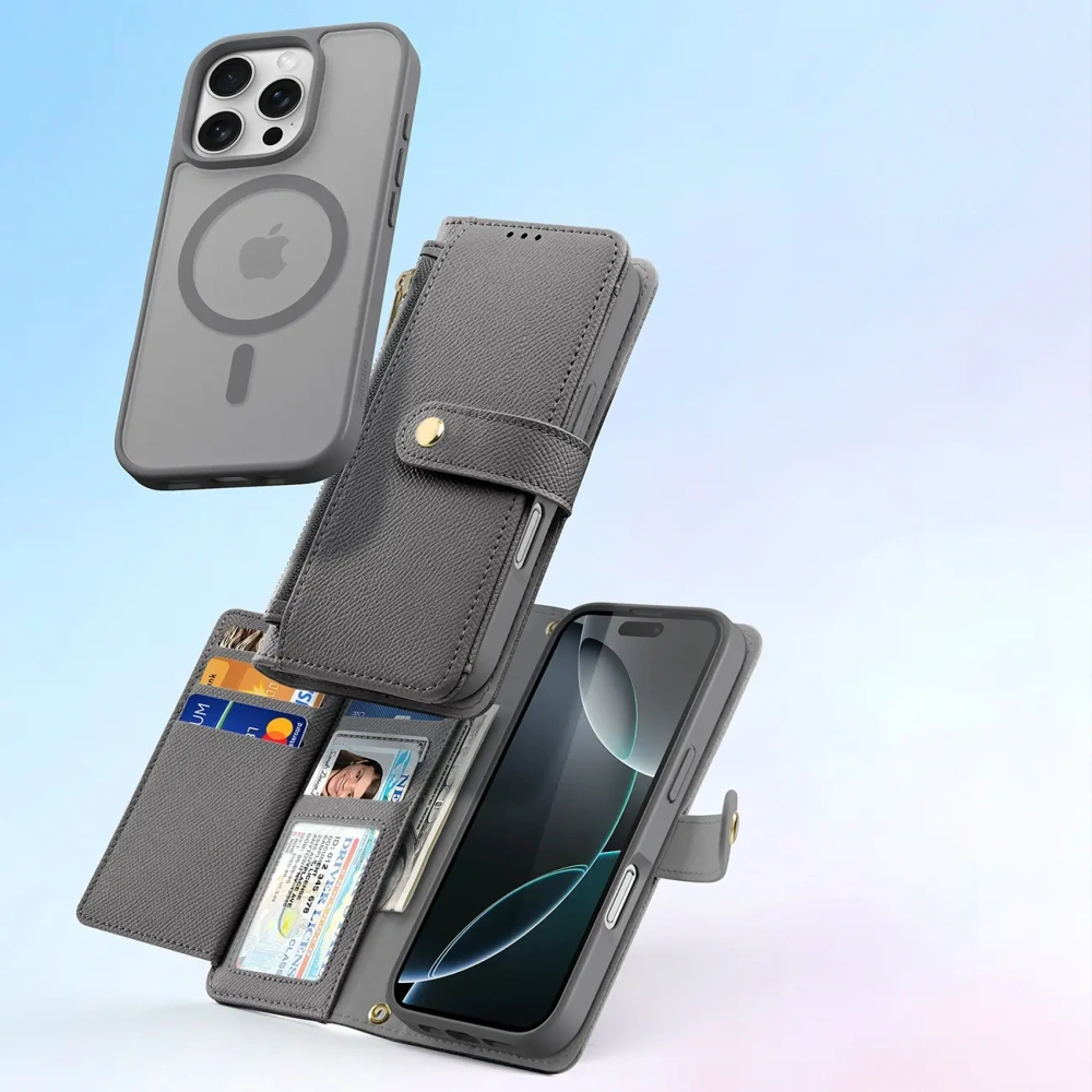 Etui z klapką Dux Ducis Lawa do Apple iPhone 16 Pro Max z odłączanym portfelem magnetycznym szare