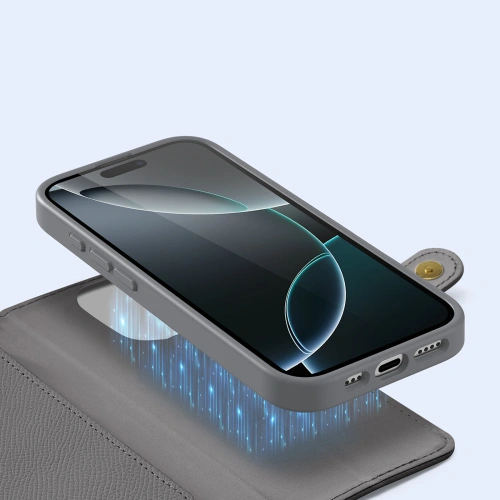 Etui z klapką Dux Ducis Lawa do Apple iPhone 16 Pro Max z odłączanym portfelem magnetycznym szare