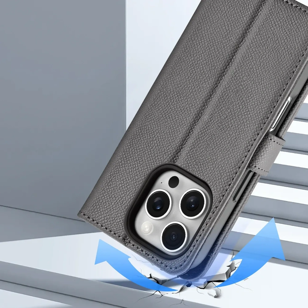 Etui z klapką Dux Ducis Lawa do Apple iPhone 16 Pro Max z odłączanym portfelem magnetycznym szare