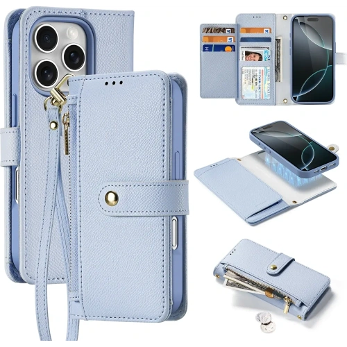 Etui z klapką Dux Ducis Lawa do Apple iPhone 16 Pro Max z odłączanym portfelem magnetycznym błękitne