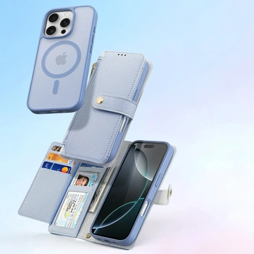 Etui z klapką Dux Ducis Lawa do Apple iPhone 16 Pro Max z odłączanym portfelem magnetycznym błękitne