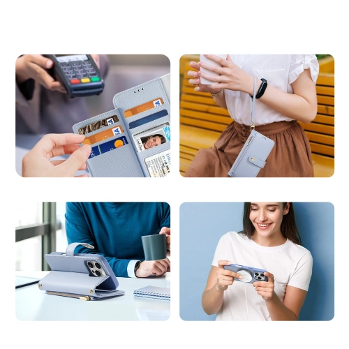 Etui z klapką Dux Ducis Lawa do Apple iPhone 16 Pro Max z odłączanym portfelem magnetycznym błękitne