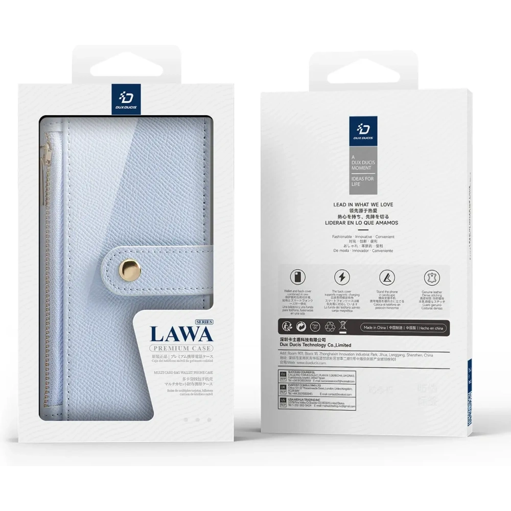 Etui z klapką Dux Ducis Lawa do Apple iPhone 16 Pro Max z odłączanym portfelem magnetycznym błękitne