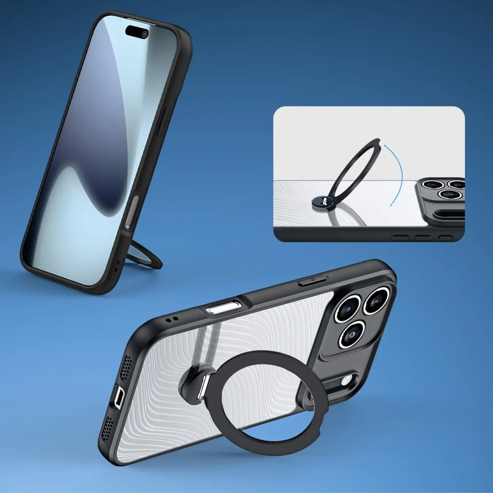 Etui Dux Ducis Aimo Mag z pierścieniem magnetycznym i podstawką do Apple iPhone 17 Pro czarne