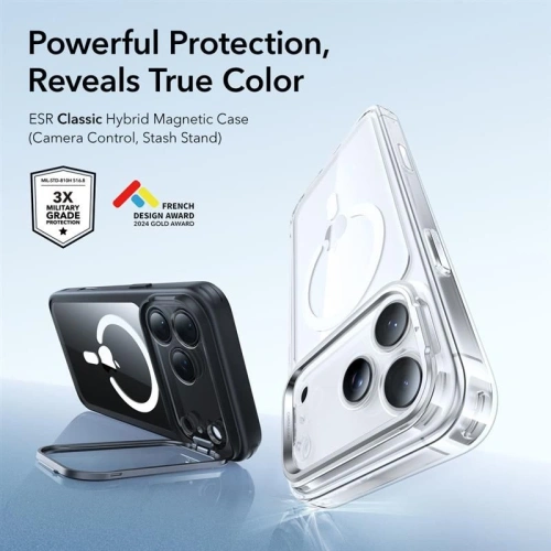 Etui ESR Classic Hybrid Kickstand MagSafe do Apple iPhone 17 Pro Max Clear/black