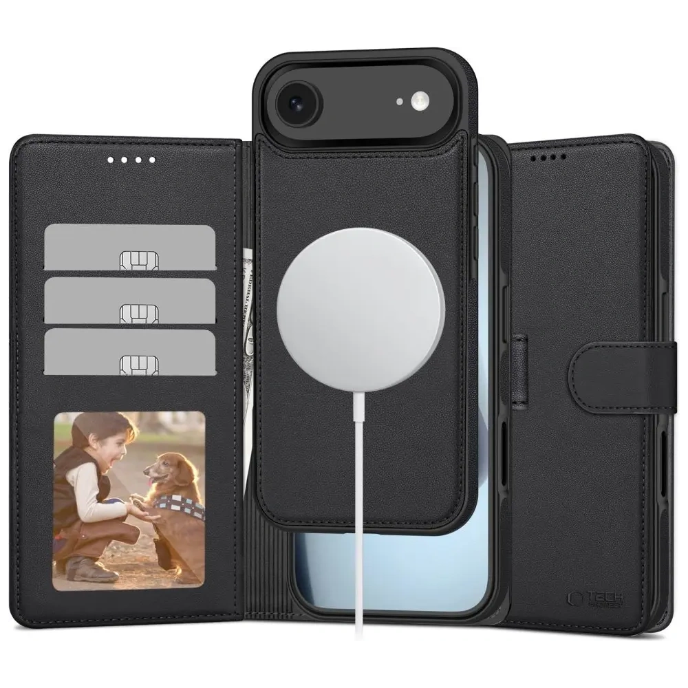 Etui z klapką Tech-protect Wallet MagSafe do Apple iPhone 17 Air Matte Black