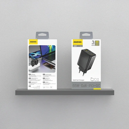 Ładowarka sieciowa Dudao A29 65W GaN 2xUSB-C, USB-A czarna