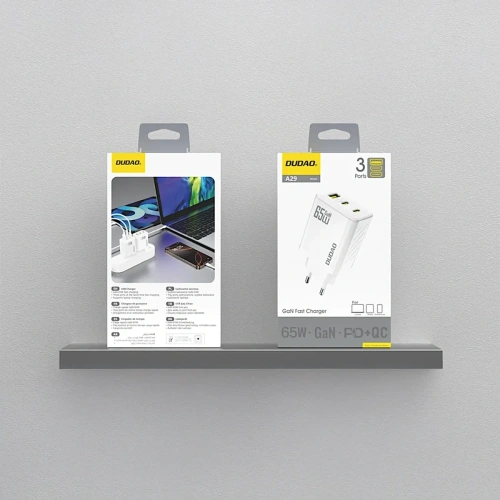 Ładowarka sieciowa Dudao A29 65W GaN 2xUSB-C, USB-A biała