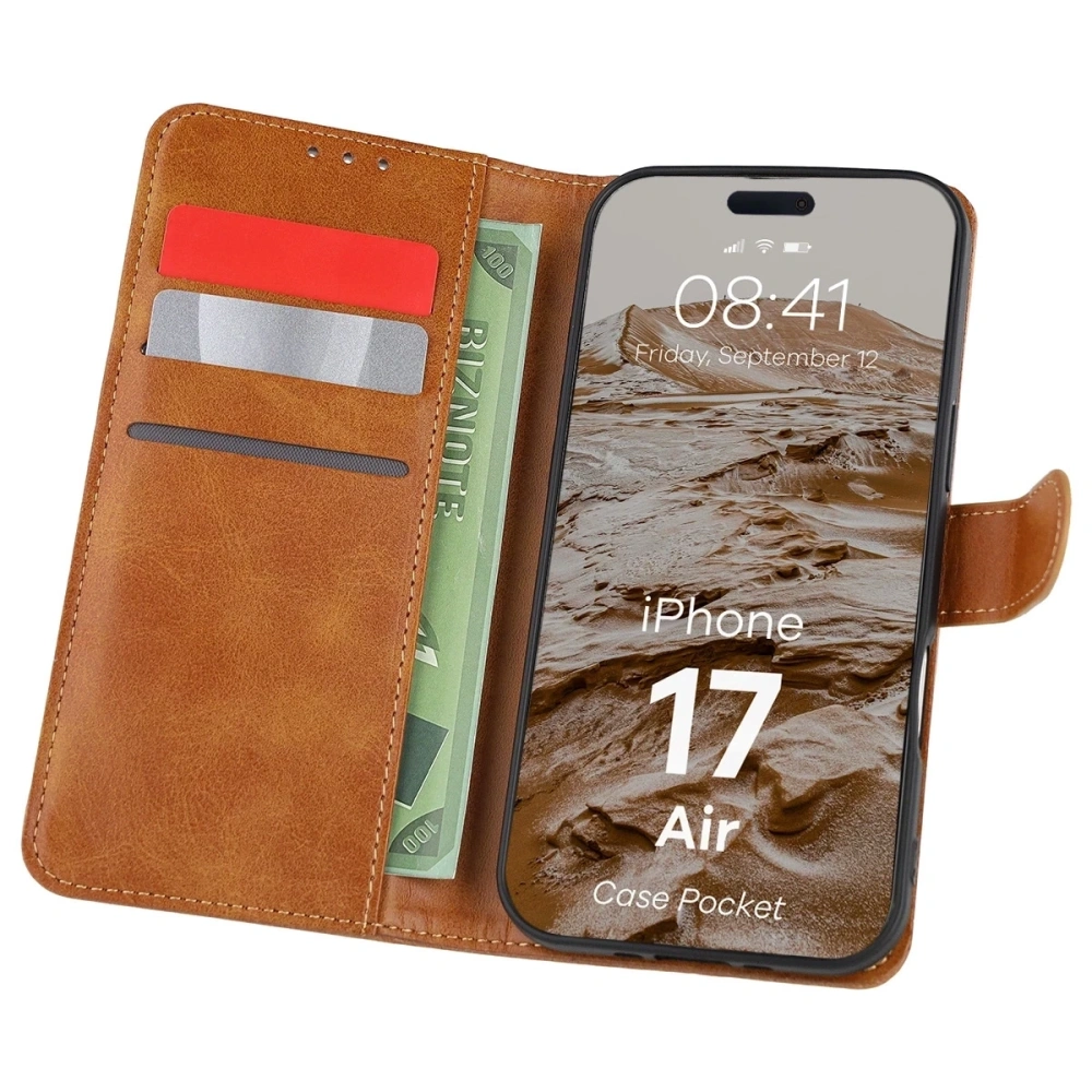 Etui z klapką Bizon Case Pocket do Apple iPhone 17 Air brązowe