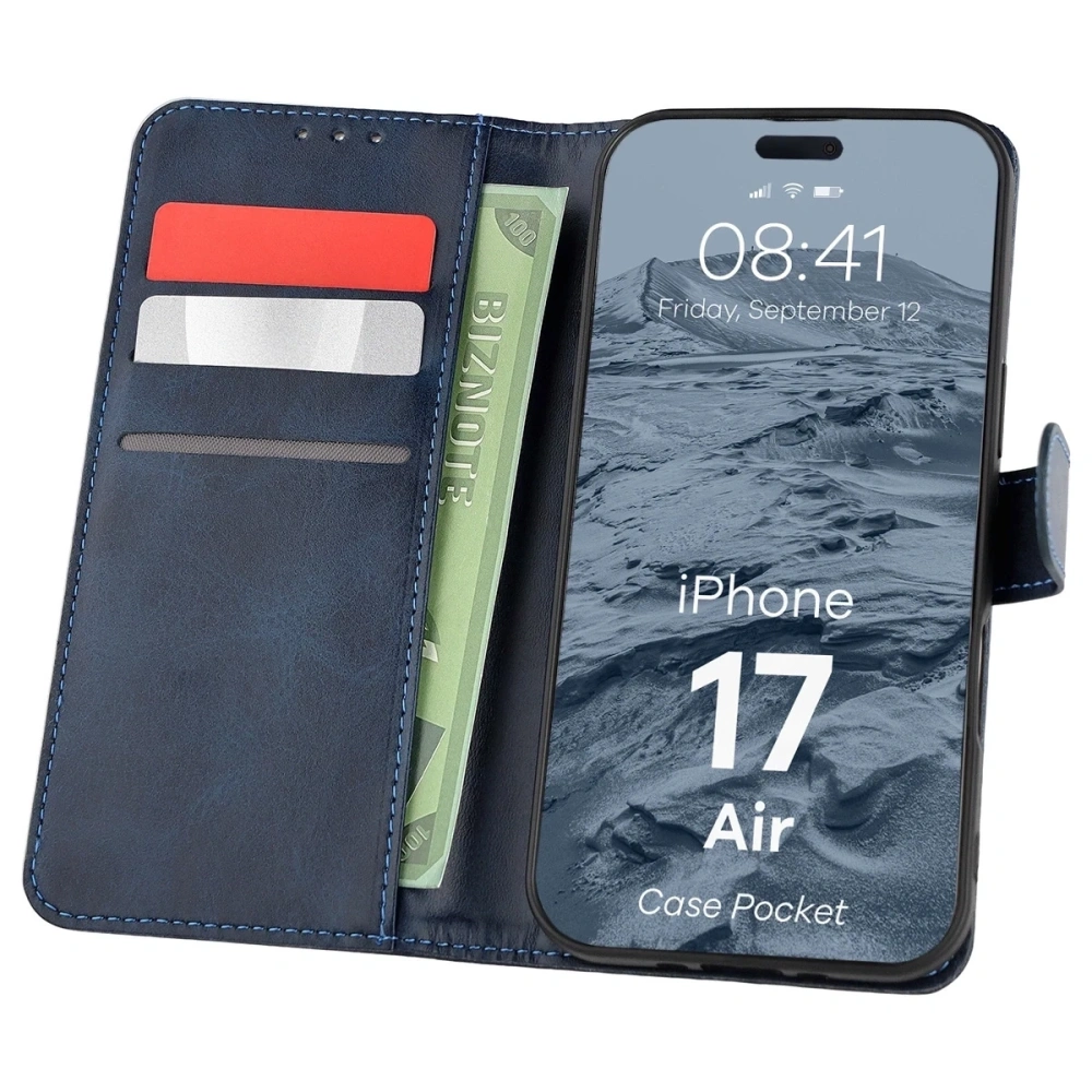 Etui z klapką Bizon Case Pocket do Apple iPhone 17 Air granatowe