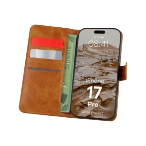 Etui z klapką Bizon Case Pocket do Apple iPhone 17 Pro brązowe