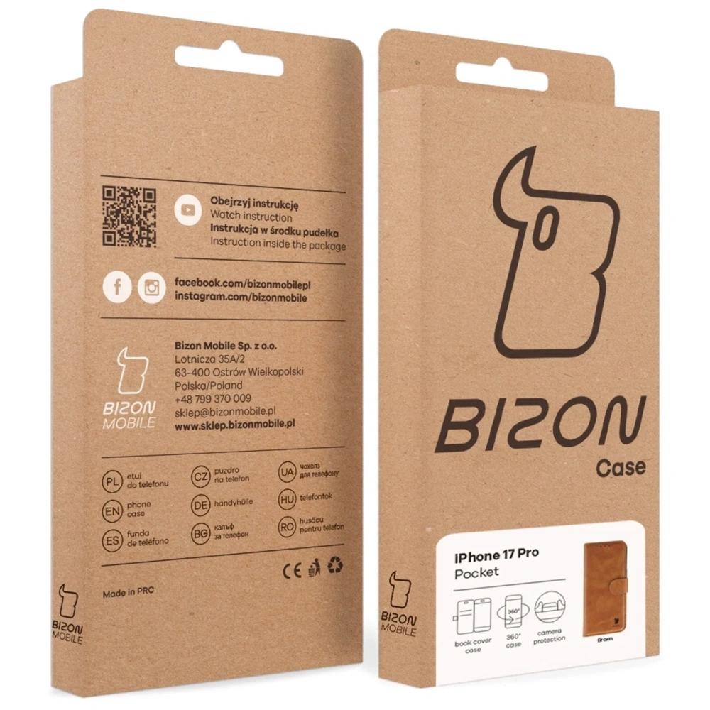 Etui z klapką Bizon Case Pocket do Apple iPhone 17 Pro brązowe