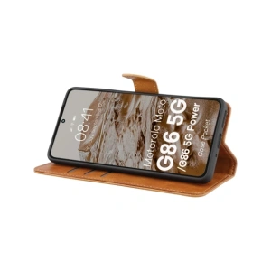 Etui z klapką Bizon Case Pocket do Motorola Moto G86 5G / G86 Power 5G brązowe