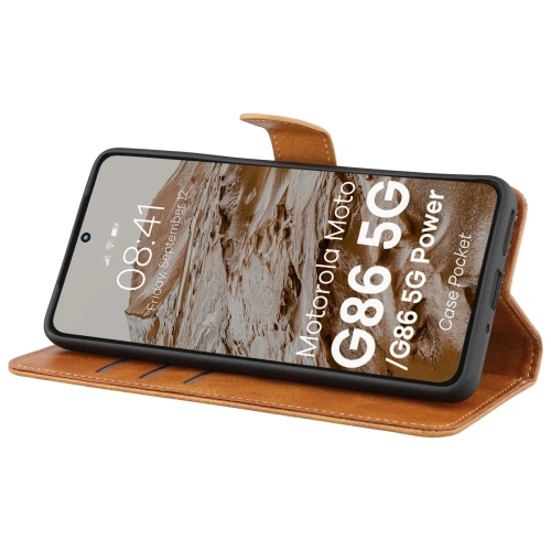 Etui z klapką Bizon Case Pocket do Motorola Moto G86 5G / G86 Power 5G brązowe