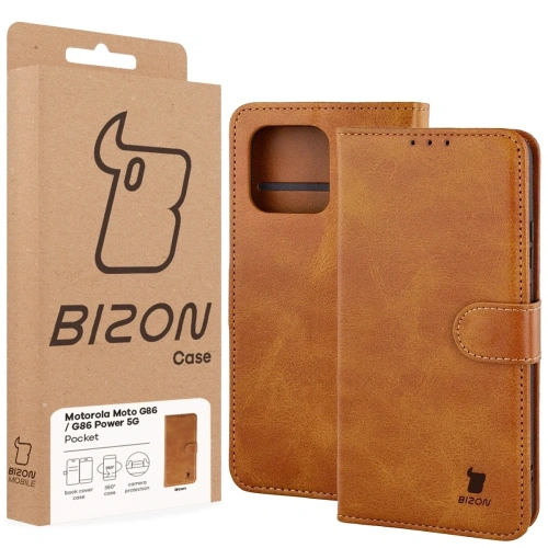 Etui z klapką Bizon Case Pocket do Motorola Moto G86 5G / G86 Power 5G brązowe