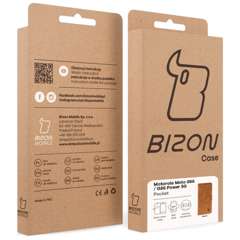 Etui z klapką Bizon Case Pocket do Motorola Moto G86 5G / G86 Power 5G brązowe