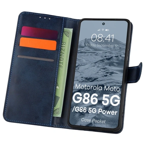 Etui z klapką Bizon Case Pocket do Motorola Moto G86 5G / G86 Power 5G granatowe