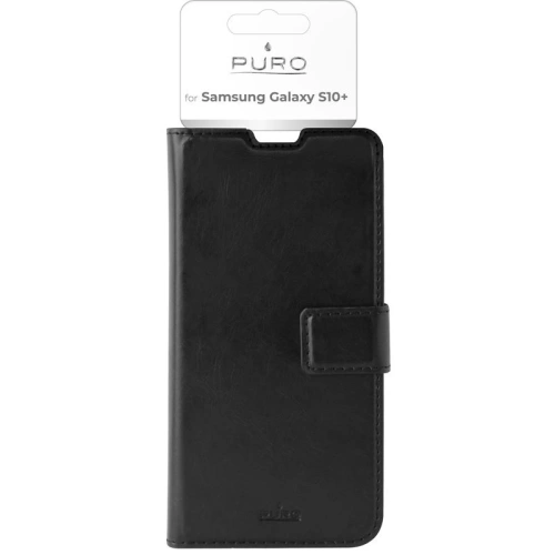 Etui PURO Booklet Wallet Case Samsung Galaxy S10+ Plus z kieszeniami na karty + stand up (czarny)