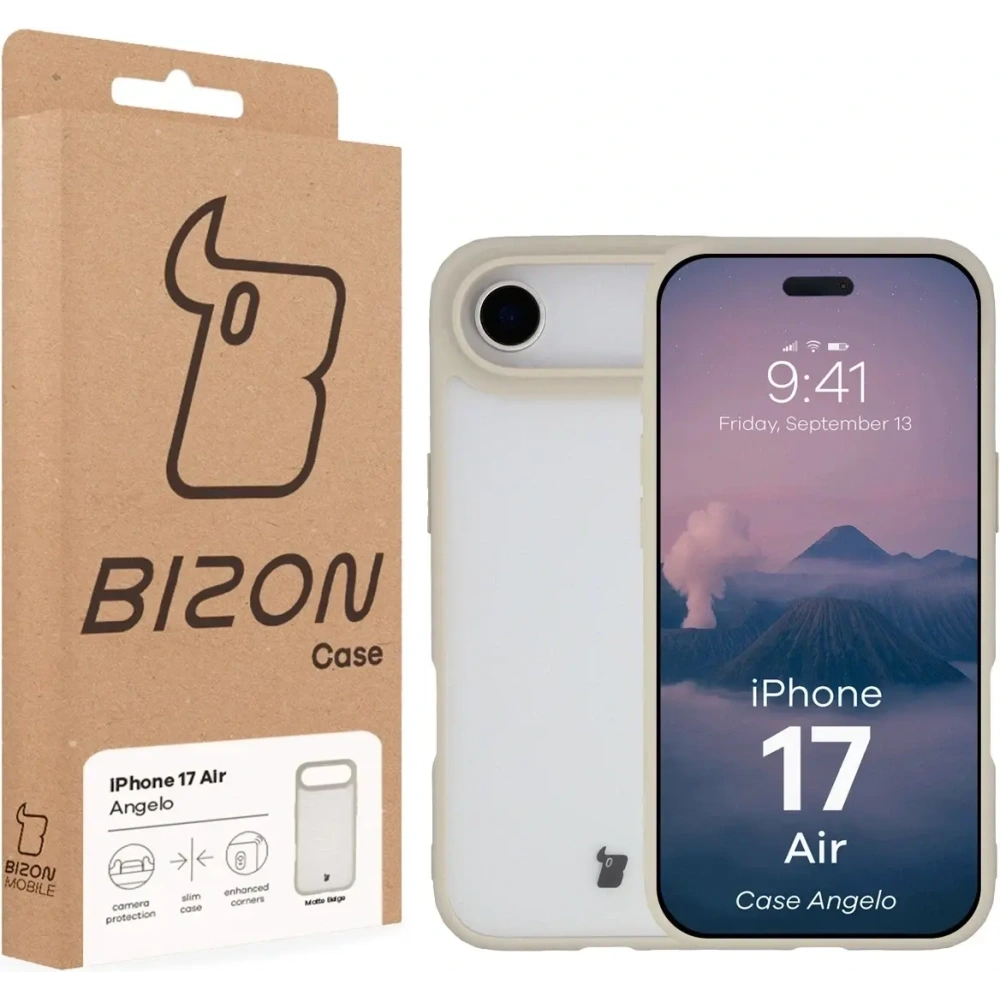 Etui Bizon Case Angelo do Apple iPhone 17 Air półprzezroczyste z beżową ramką