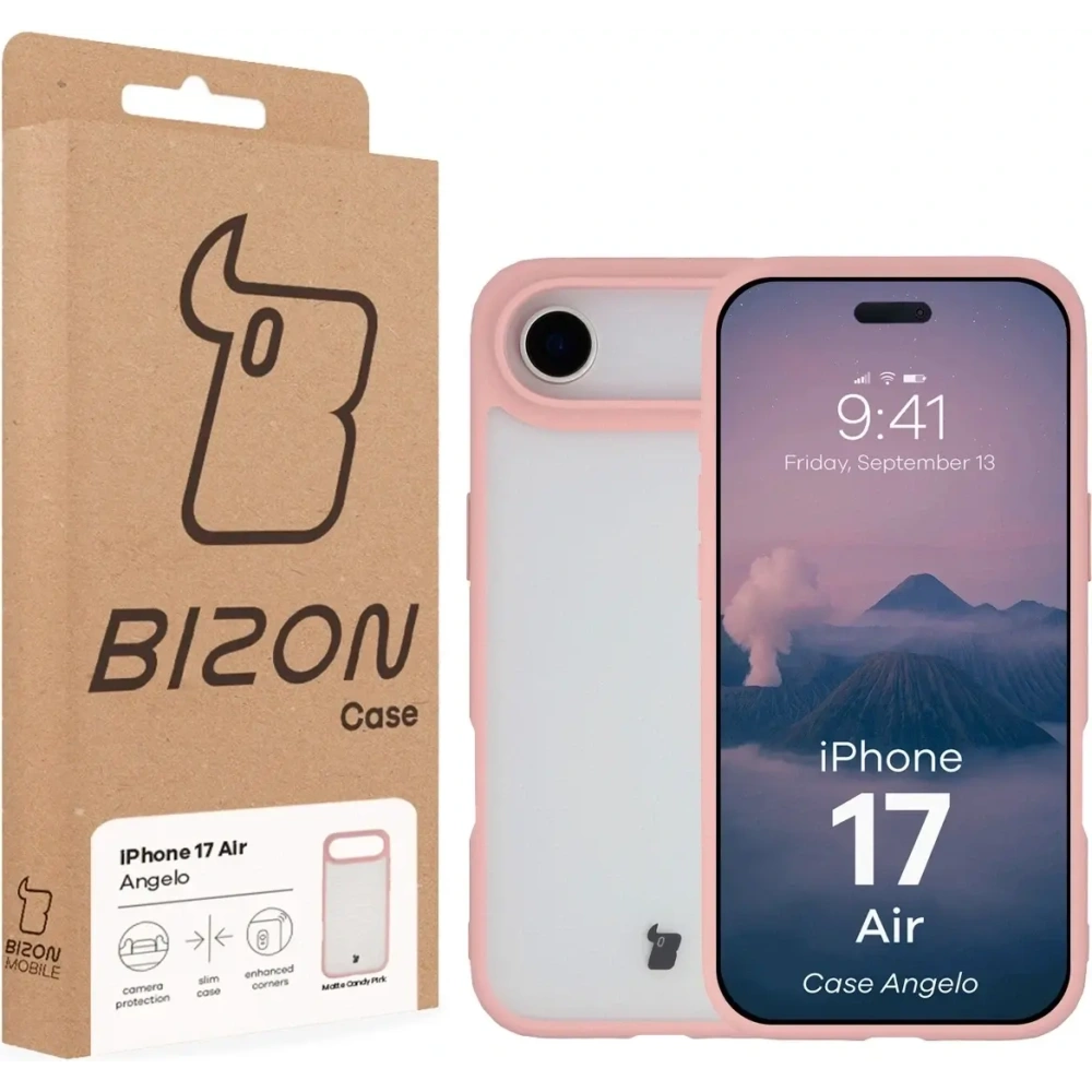 Etui Bizon Case Angelo do Apple iPhone 17 Air półprzezroczyste z jasnoróżową ramką