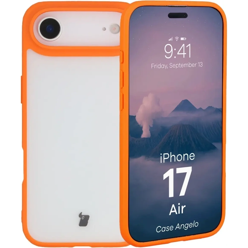 Etui Bizon Case Angelo do Apple iPhone 17 Air półprzezroczyste z pomarańczową ramką