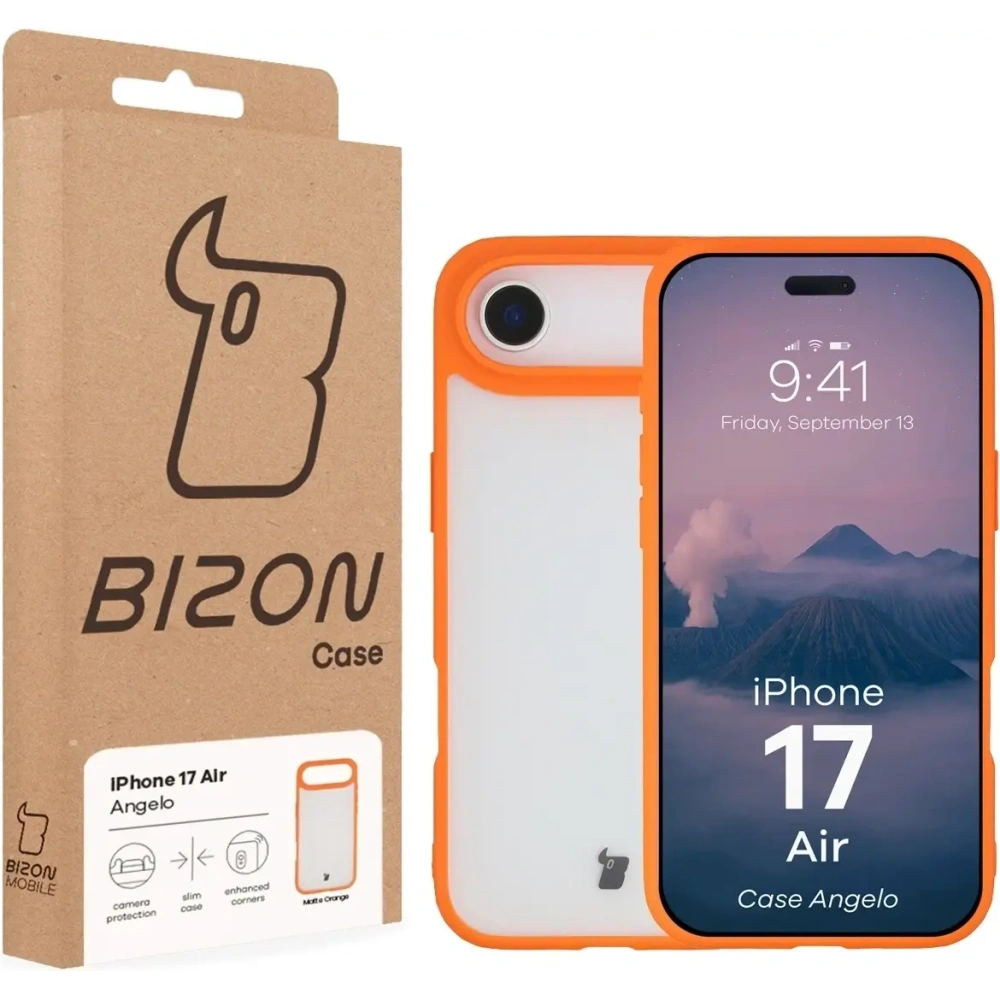 Etui Bizon Case Angelo do Apple iPhone 17 Air półprzezroczyste z pomarańczową ramką