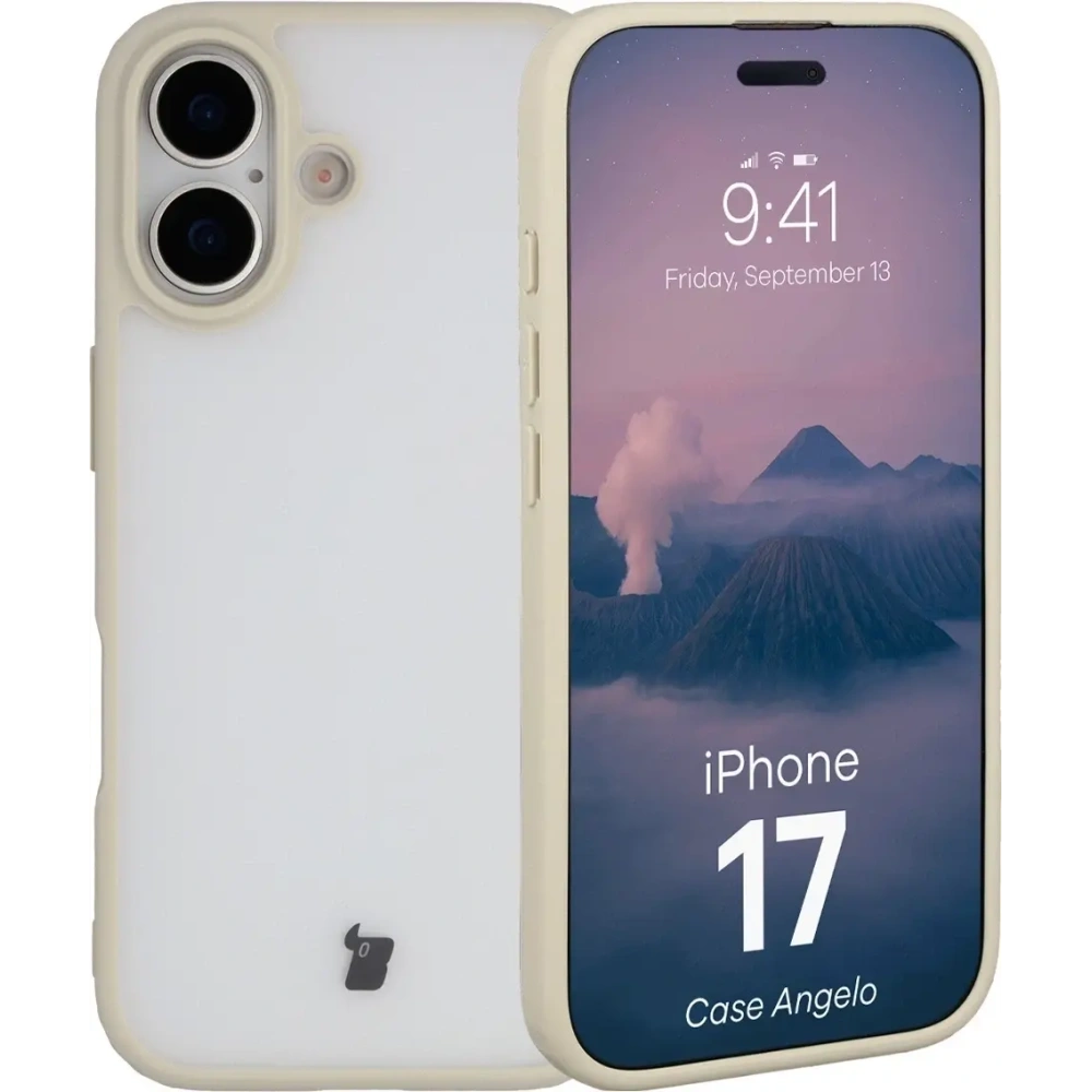 Etui Bizon Case Angelo do Apple iPhone 17 półprzezroczyste z beżową ramką