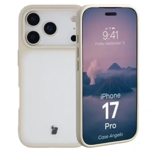 Etui Bizon Case Angelo do Apple iPhone 17 Pro półprzezroczyste z beżową ramką