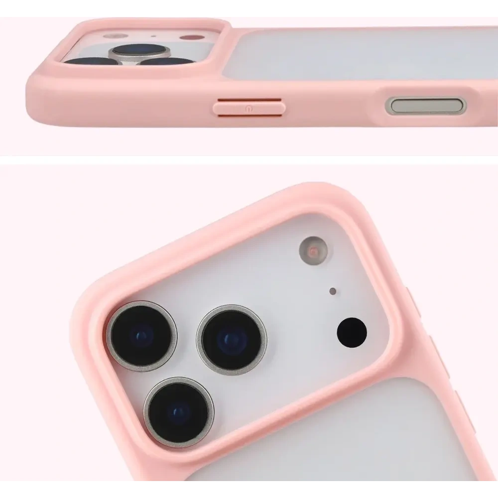 Etui Bizon Case Angelo do Apple iPhone 17 Pro półprzezroczyste z jasnoróżową ramką