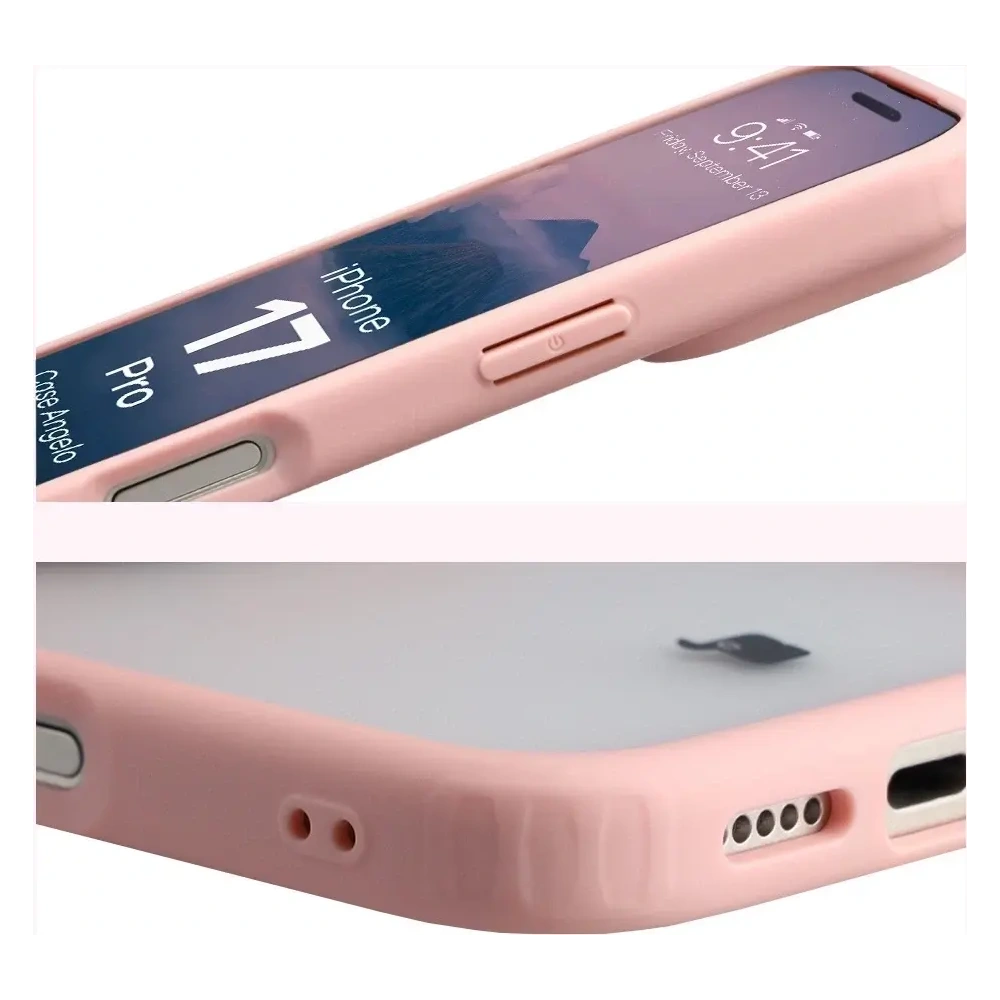 Etui Bizon Case Angelo do Apple iPhone 17 Pro półprzezroczyste z jasnoróżową ramką