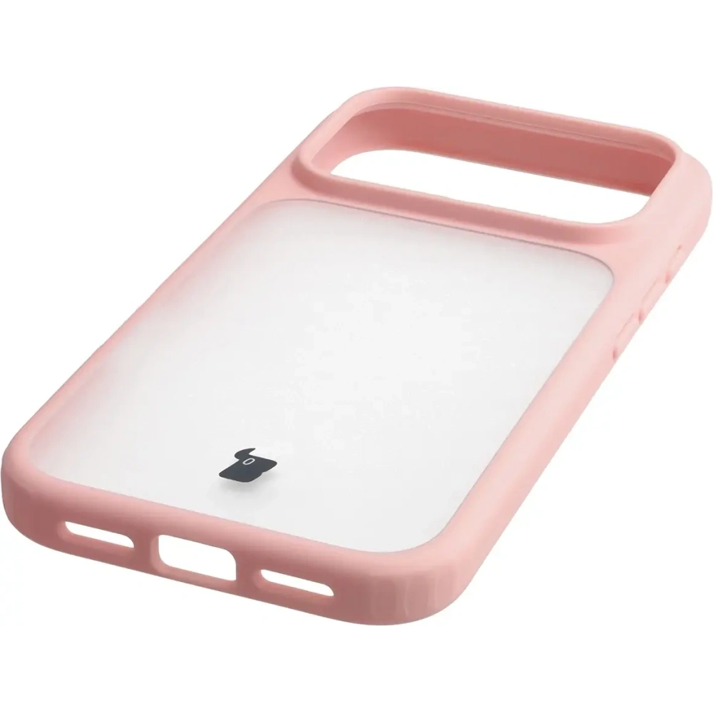 Etui Bizon Case Angelo do Apple iPhone 17 Pro półprzezroczyste z jasnoróżową ramką