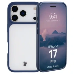 Etui Bizon Case Angelo do Apple iPhone 17 Pro półprzezroczyste z granatową ramką