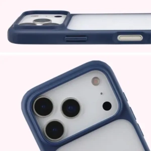 Etui Bizon Case Angelo do Apple iPhone 17 Pro półprzezroczyste z granatową ramką