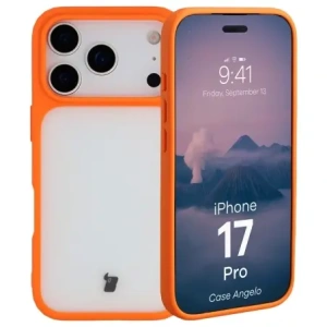 Etui Bizon Case Angelo do Apple iPhone 17 Pro półprzezroczyste z pomarańczową ramką
