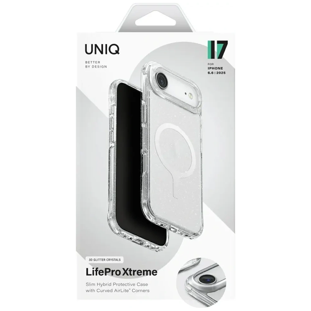 Etui UNIQ LifePro Xtreme do Apple iPhone 17 Air MagClick Charging przezroczysty/brokat