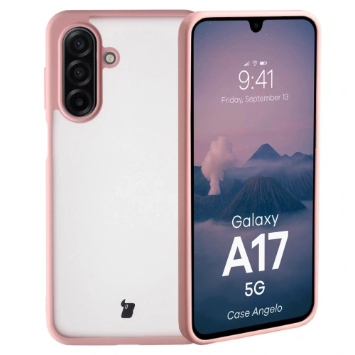 Etui Bizon Case Angelo do Samsung Galaxy A17 5G półprzezroczyste z jasnoróżową ramką