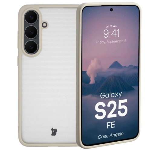 Etui Bizon Case Angelo do Samsung Galaxy S25 FE półprzezroczyste z beżową ramką
