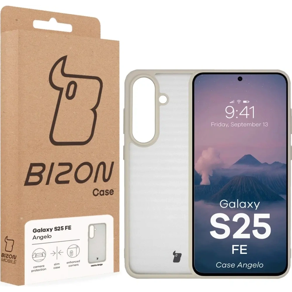 Etui Bizon Case Angelo do Samsung Galaxy S25 FE półprzezroczyste z beżową ramką