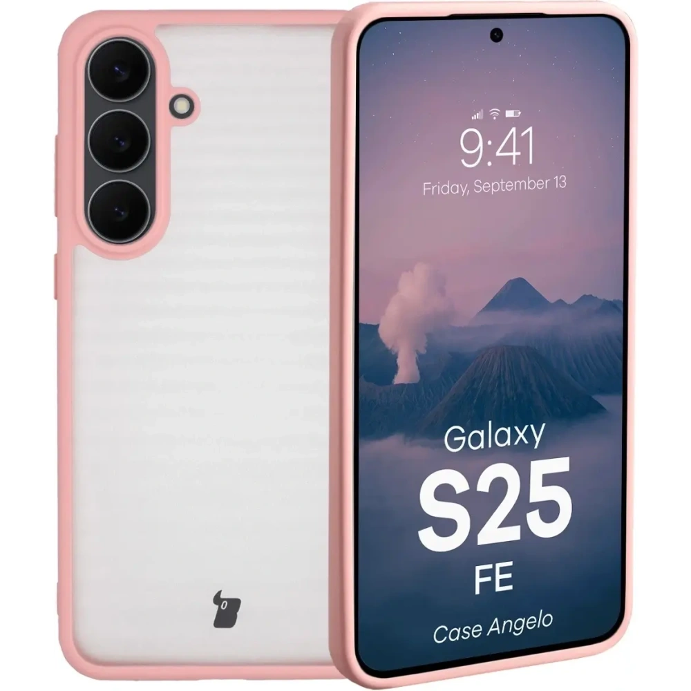Etui Bizon Case Angelo do Samsung Galaxy S25 FE półprzezroczyste z jasnoróżową ramką