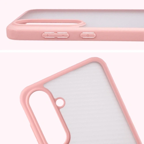 Etui Bizon Case Angelo do Samsung Galaxy S25 FE półprzezroczyste z jasnoróżową ramką