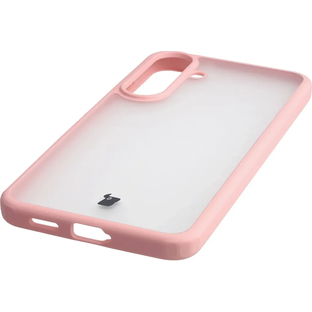Etui Bizon Case Angelo do Samsung Galaxy S25 FE półprzezroczyste z jasnoróżową ramką