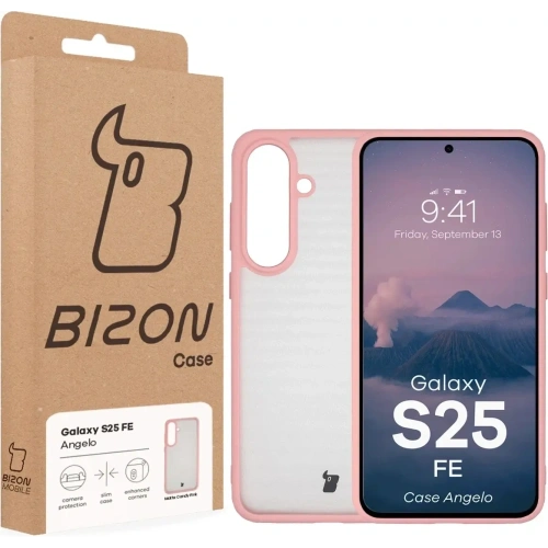 Etui Bizon Case Angelo do Samsung Galaxy S25 FE półprzezroczyste z jasnoróżową ramką