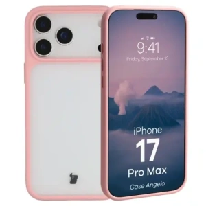 Etui Bizon Case Angelo do Apple iPhone 17 Pro Max półprzezroczyste z jasnoróżową ramką